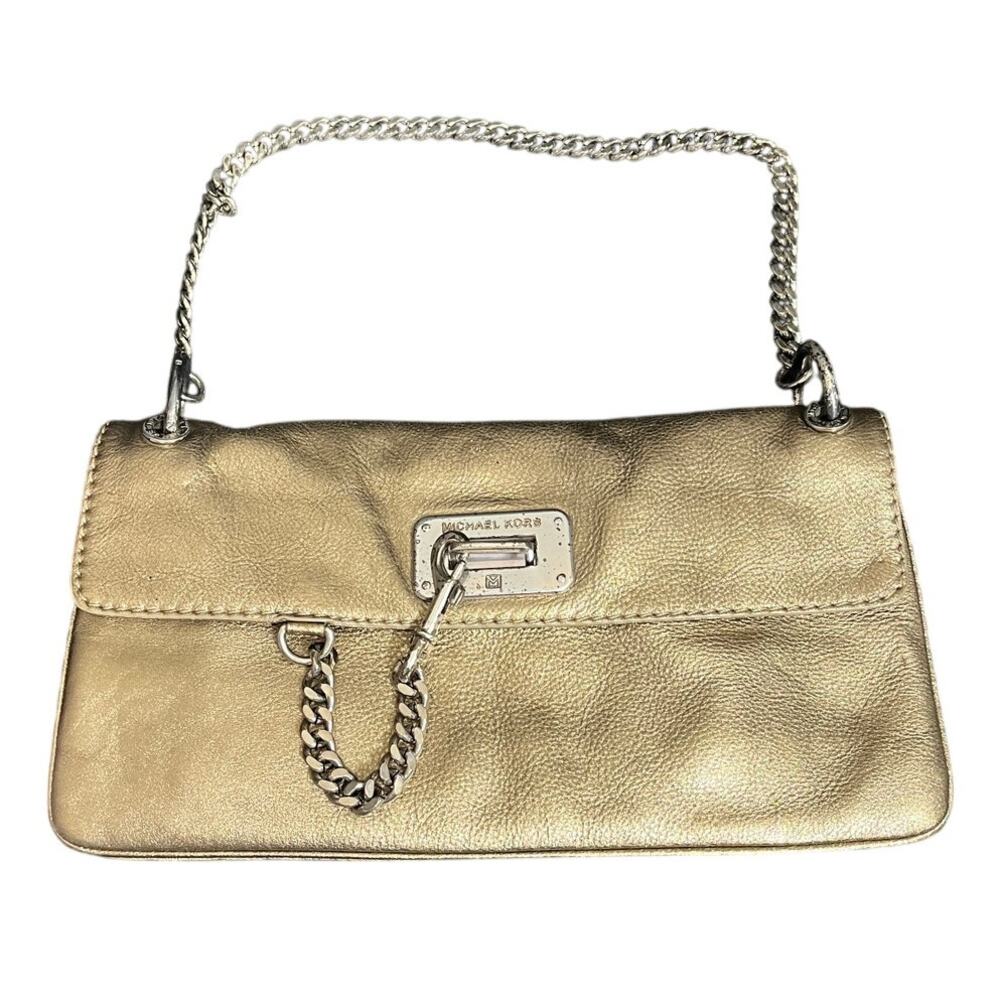 MICHAEL KORS VINTAGE Champagne color and metallic chain shoulder bag / clutch - Picture 1 of 12